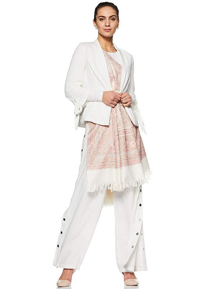 White Poly Wool Woven Shawl - Indian Silk House Agencies