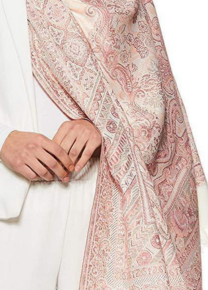 White Poly Wool Woven Shawl - Indian Silk House Agencies