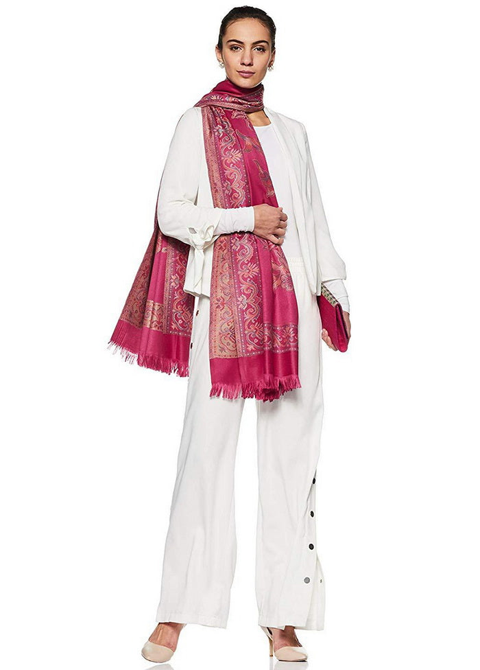 Pink Poly Wool Woven Shawl - Indian Silk House Agencies