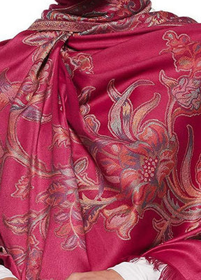 Pink Poly Wool Woven Shawl - Indian Silk House Agencies