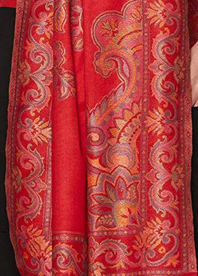 Red Poly Wool Woven Shawl - Indian Silk House Agencies