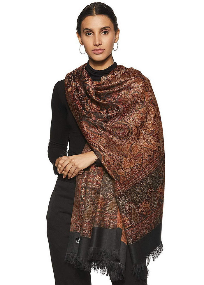 Black Poly Wool Woven Shawl - Indian Silk House Agencies