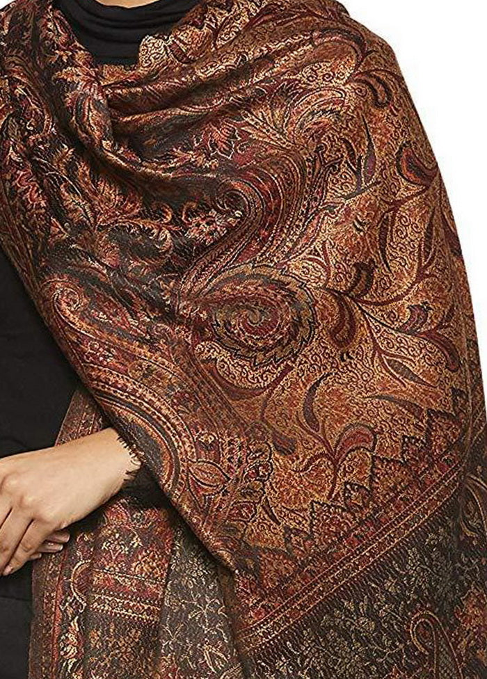 Black Poly Wool Woven Shawl - Indian Silk House Agencies