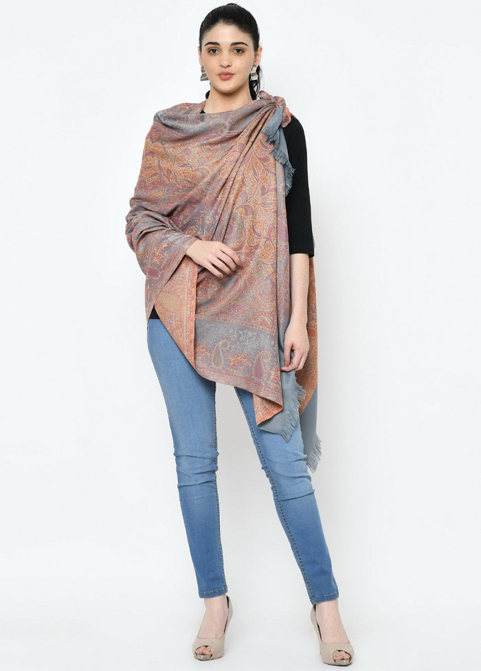 Grey Poly Wool Woven Shawl - Indian Silk House Agencies