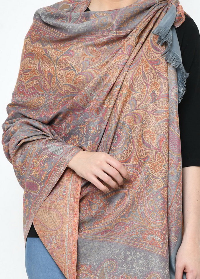 Grey Poly Wool Woven Shawl - Indian Silk House Agencies