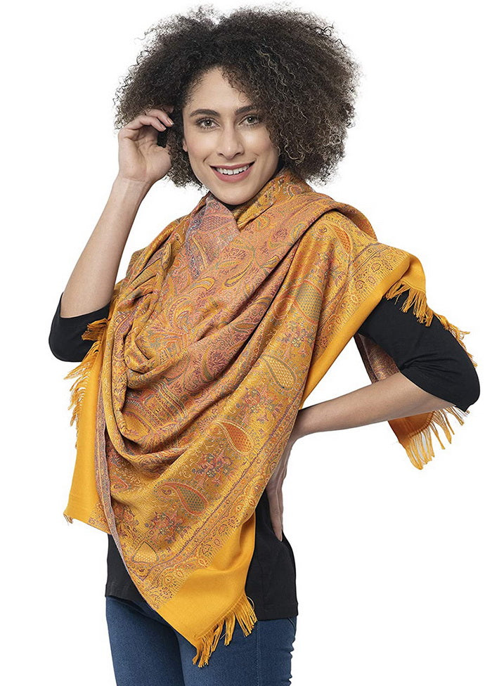 Mustard Poly Wool Woven Shawl - Indian Silk House Agencies