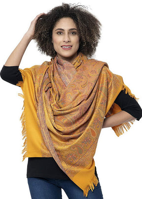 Mustard Poly Wool Woven Shawl - Indian Silk House Agencies