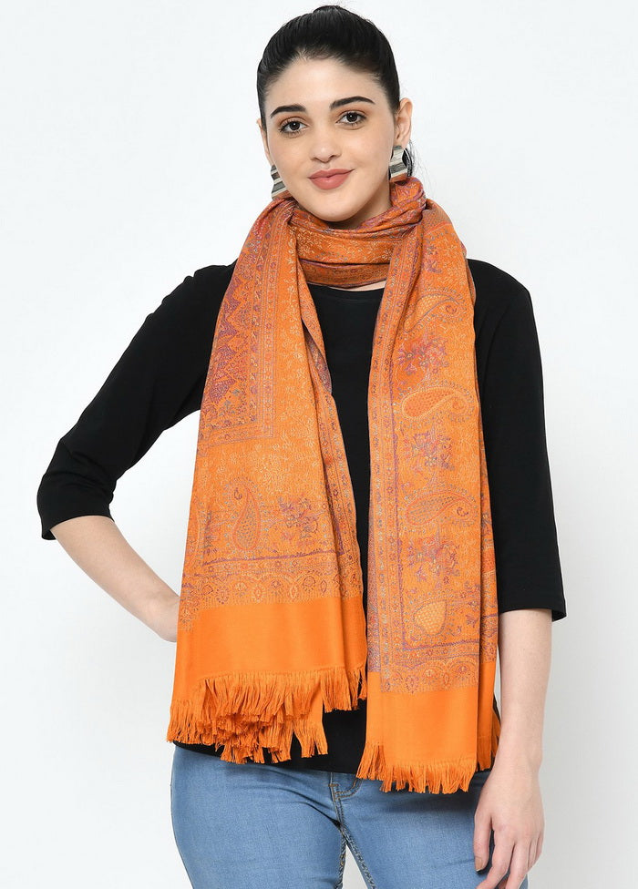 Orange Poly Wool Woven Shawl - Indian Silk House Agencies