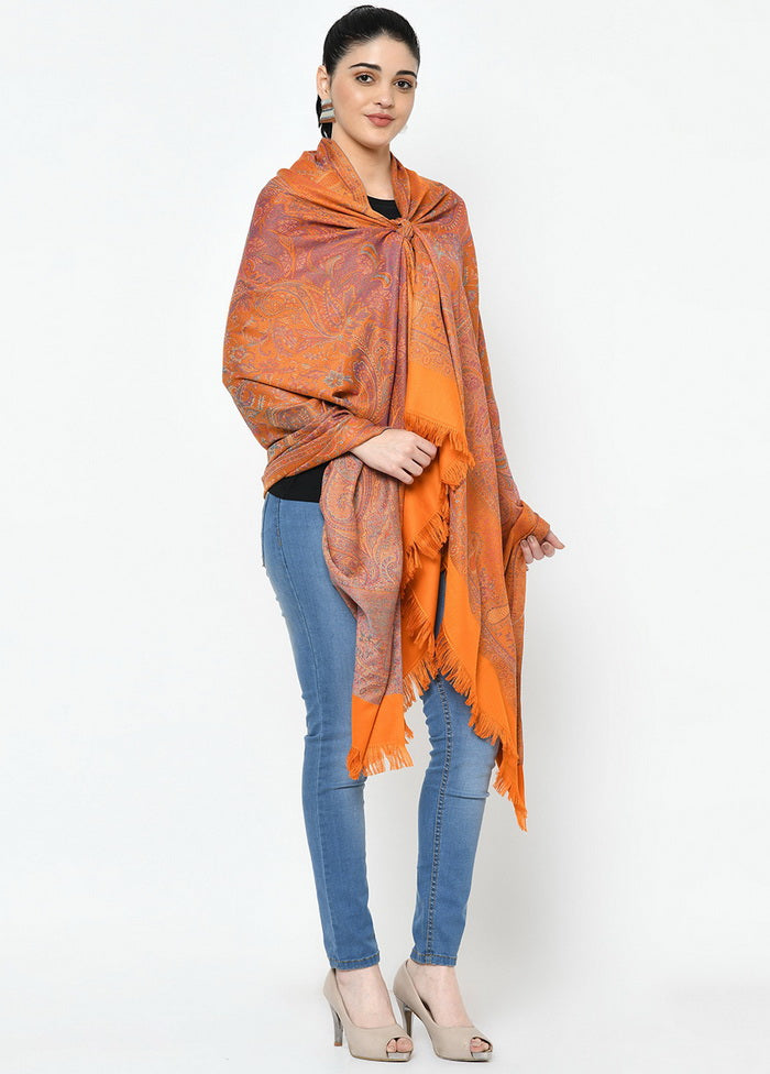 Orange Poly Wool Woven Shawl - Indian Silk House Agencies