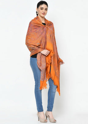 Orange Poly Wool Woven Shawl - Indian Silk House Agencies