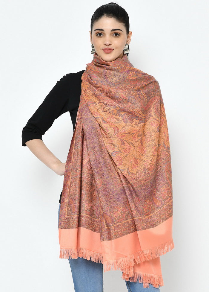 Peach Poly Wool Woven Shawl - Indian Silk House Agencies