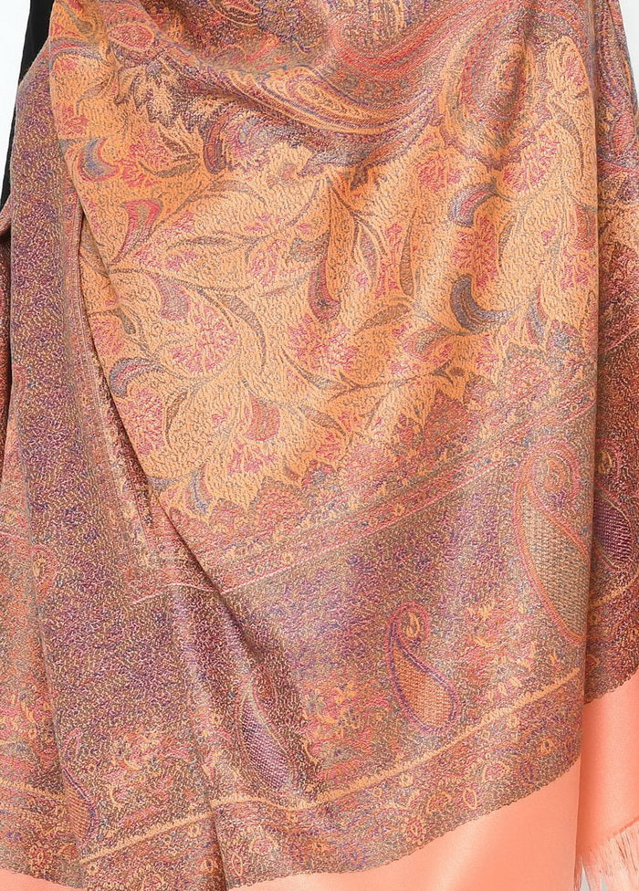 Peach Poly Wool Woven Shawl - Indian Silk House Agencies