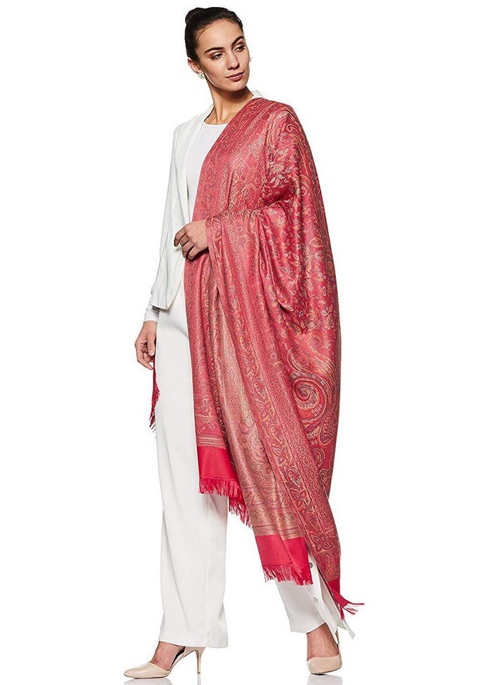 Pink Poly Wool Woven Shawl - Indian Silk House Agencies