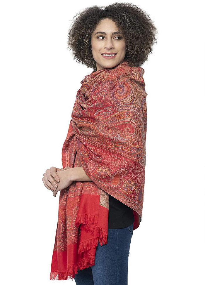 Red Poly Wool Woven Shawl - Indian Silk House Agencies