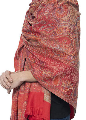 Red Poly Wool Woven Shawl - Indian Silk House Agencies