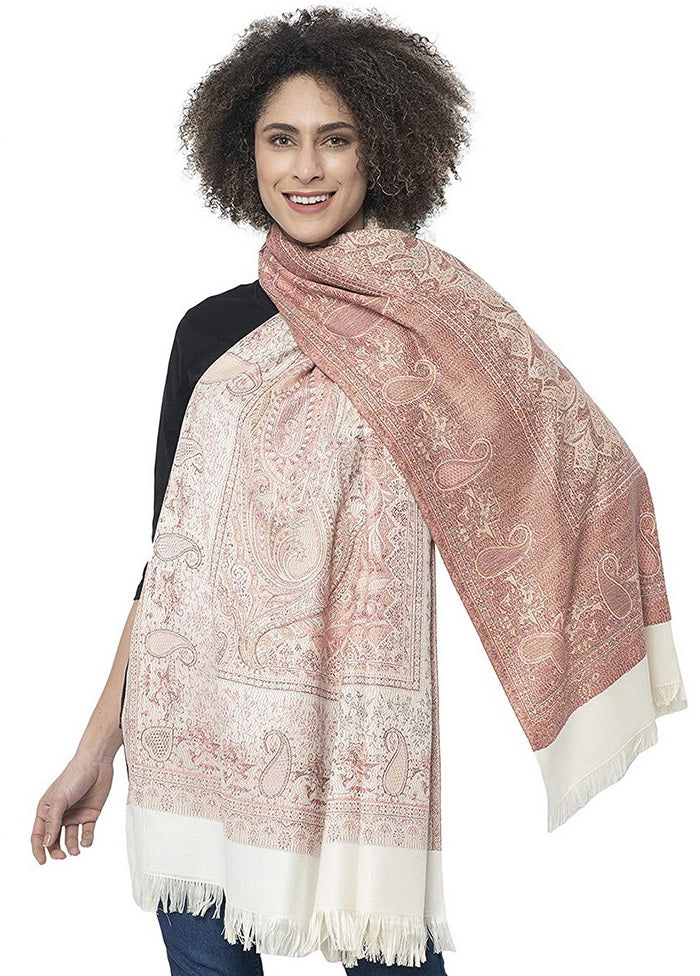 White Poly Wool Woven Shawl - Indian Silk House Agencies