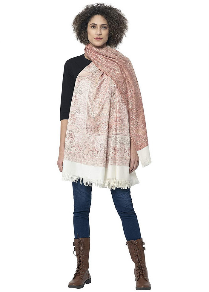 White Poly Wool Woven Shawl - Indian Silk House Agencies