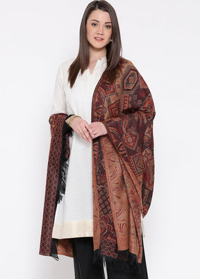 Brown Poly Wool Woven Shawl - Indian Silk House Agencies