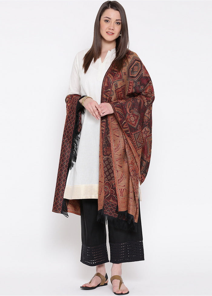 Brown Poly Wool Woven Shawl - Indian Silk House Agencies