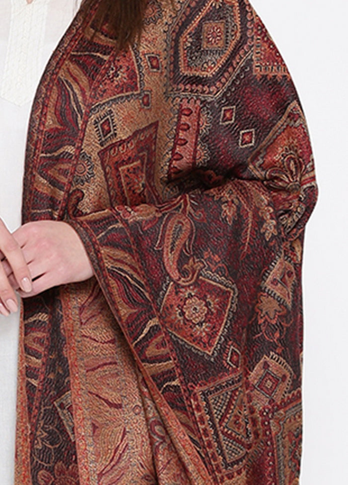 Brown Poly Wool Woven Shawl - Indian Silk House Agencies