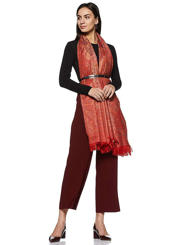 Maroon Poly Wool Woven Shawl - Indian Silk House Agencies