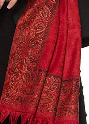 Maroon Poly Wool Woven Shawl - Indian Silk House Agencies