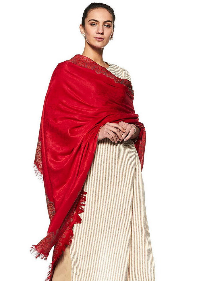 Red Poly Wool Woven Shawl - Indian Silk House Agencies