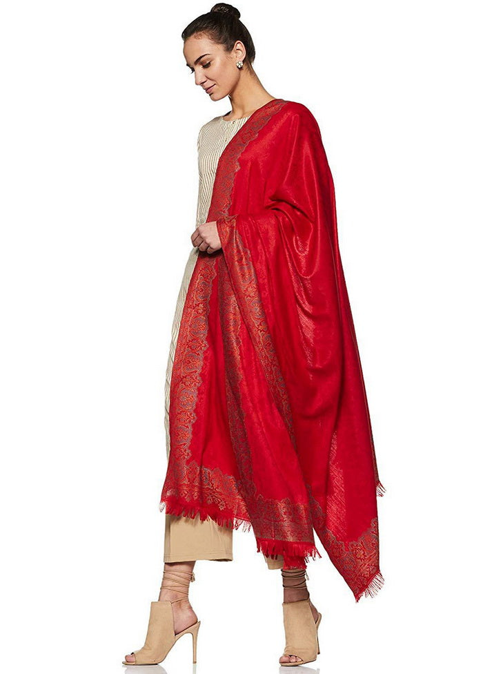 Red Poly Wool Woven Shawl - Indian Silk House Agencies