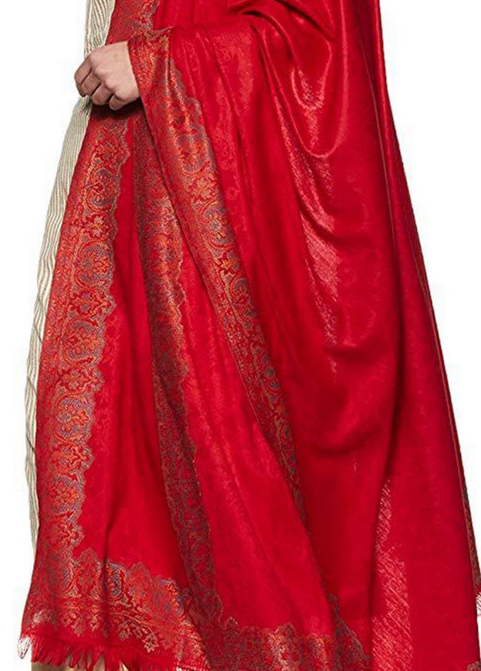 Red Poly Wool Woven Shawl - Indian Silk House Agencies