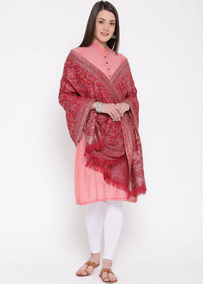 Maroon Poly Wool Kalam Kari Shawl - Indian Silk House Agencies