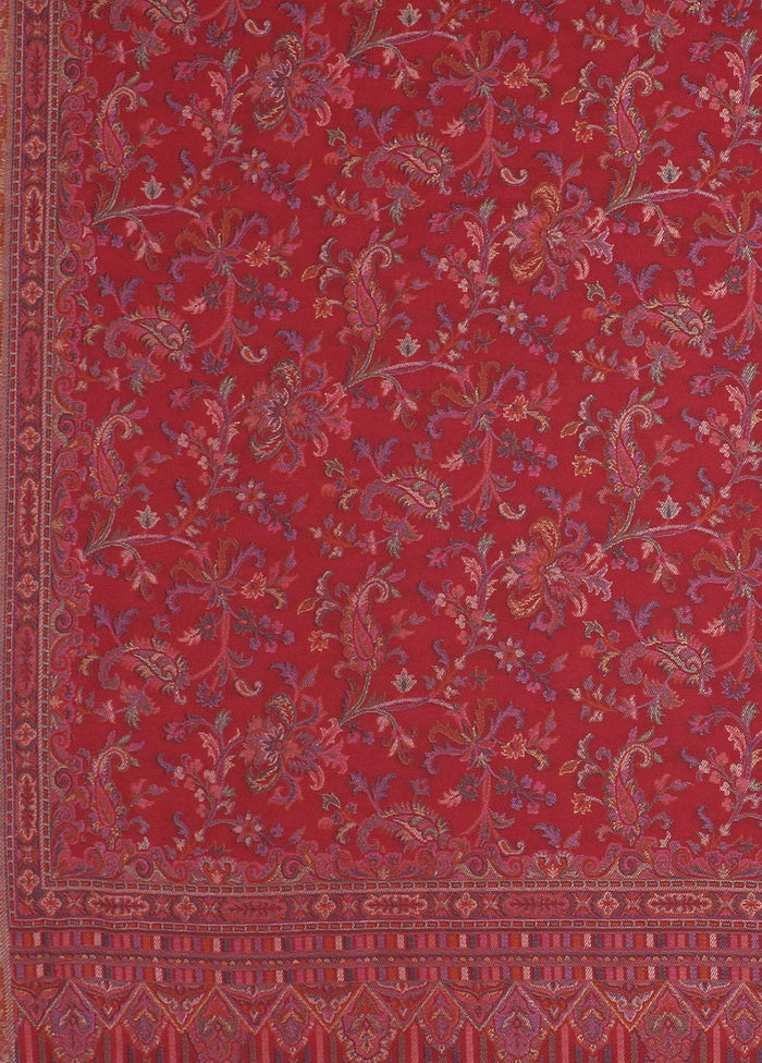 Maroon Poly Wool Kalam Kari Shawl - Indian Silk House Agencies