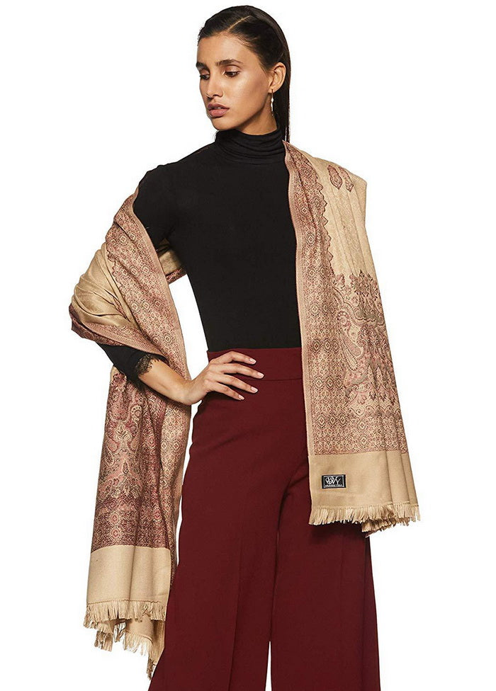 Beige Poly Wool Woven Shawl - Indian Silk House Agencies