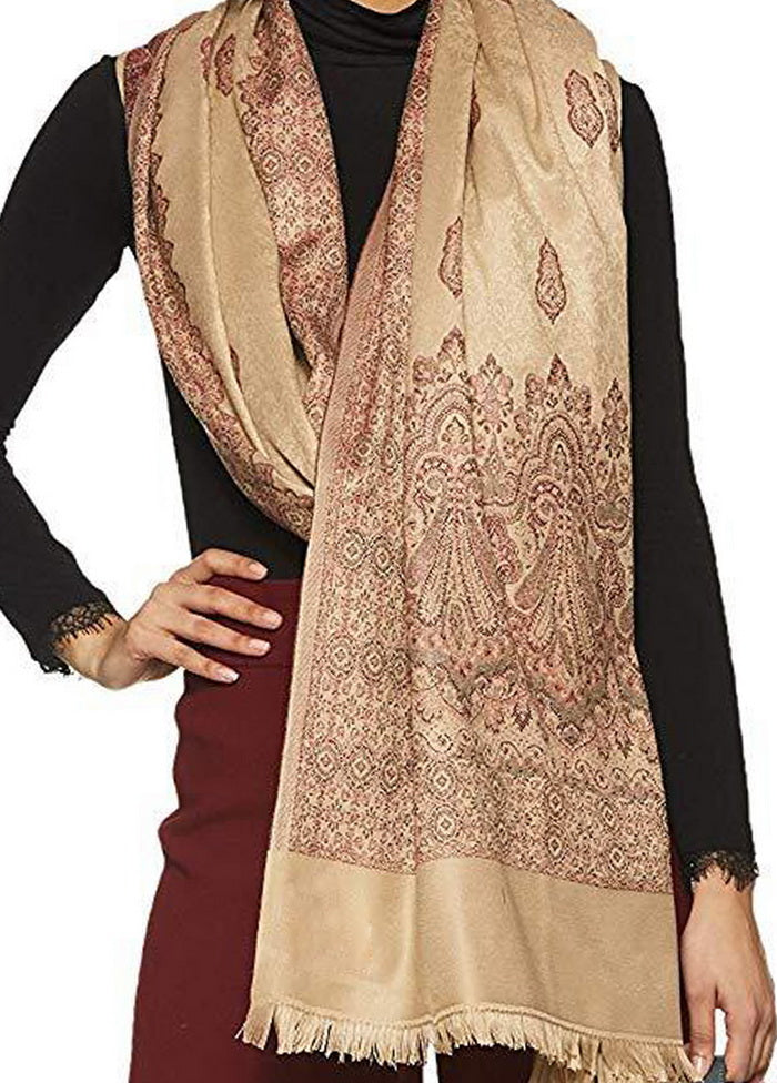 Beige Poly Wool Woven Shawl - Indian Silk House Agencies