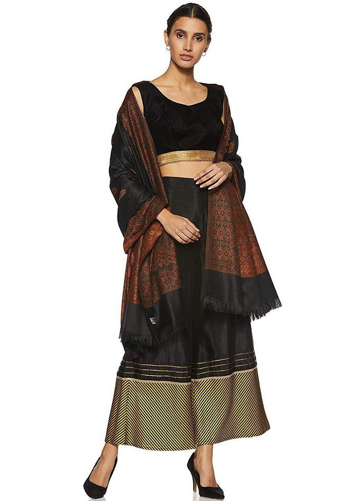 Black Poly Wool Woven Shawl - Indian Silk House Agencies