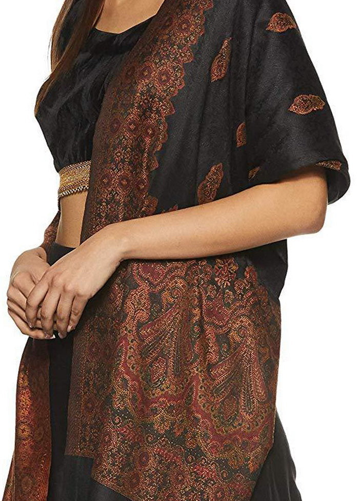 Black Poly Wool Woven Shawl - Indian Silk House Agencies