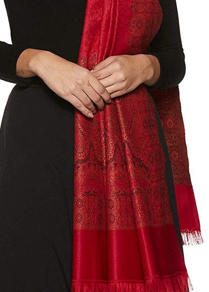 Maroon Poly Wool Woven Shawl - Indian Silk House Agencies