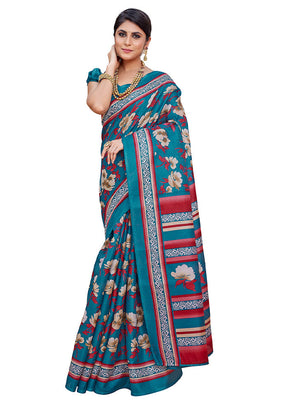 Rama Dupion Silk Saree With Blouse Piece