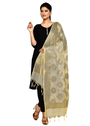 Beige Cotton Silk Zari Work Dupatta