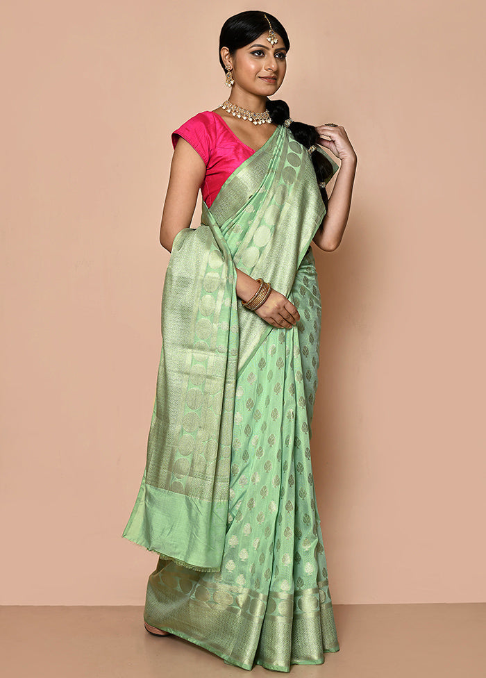 Sea Green Spun Silk Saree With Blouse Piece