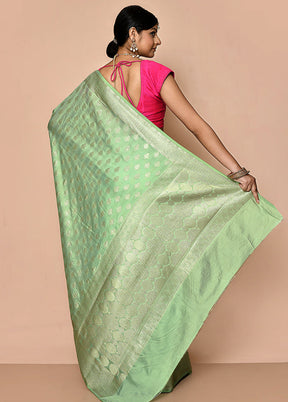 Sea Green Spun Silk Saree With Blouse Piece