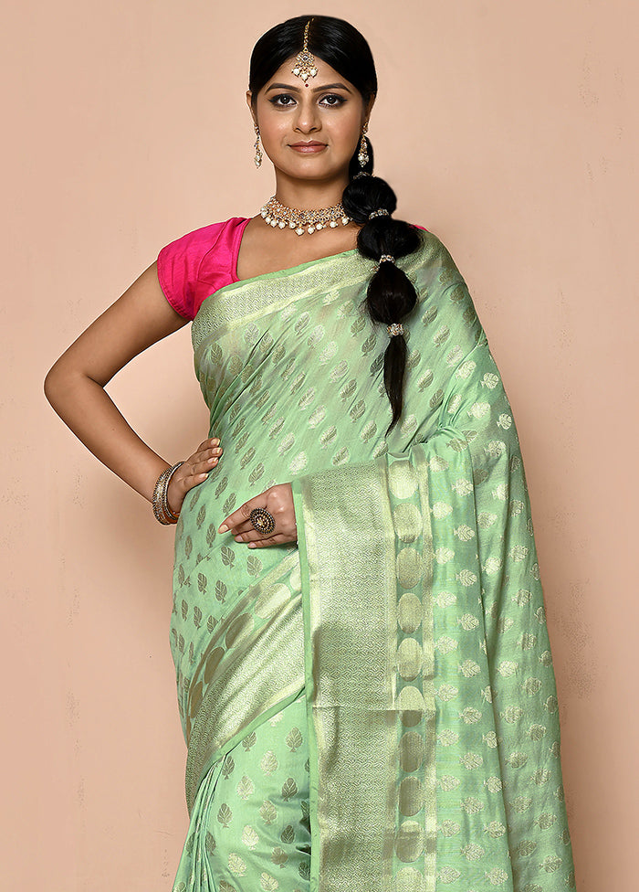 Sea Green Spun Silk Saree With Blouse Piece