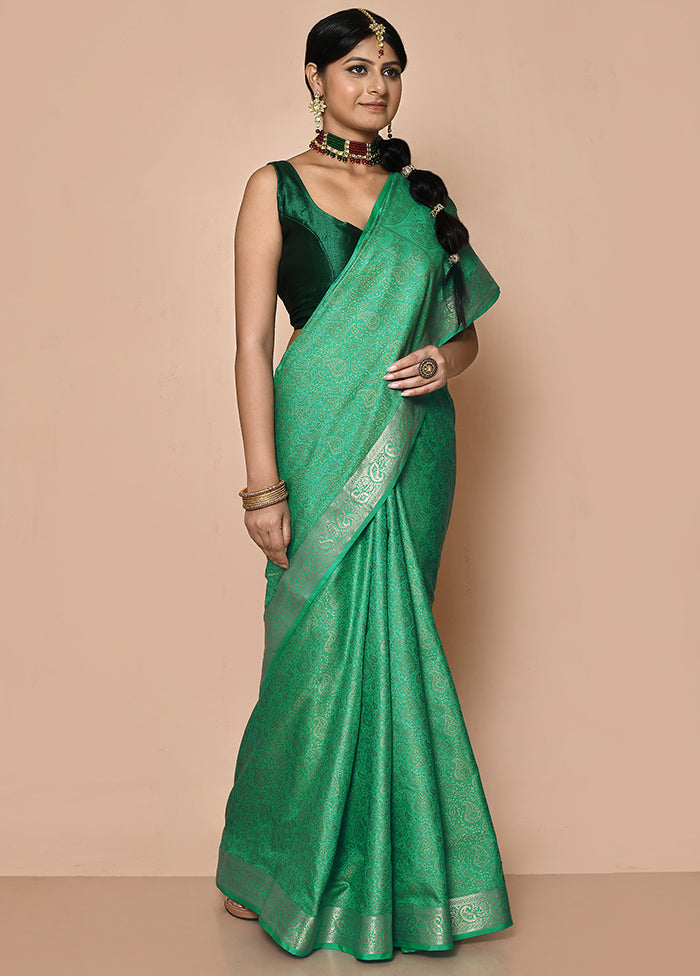 Sea Green Spun Silk Saree With Blouse Piece