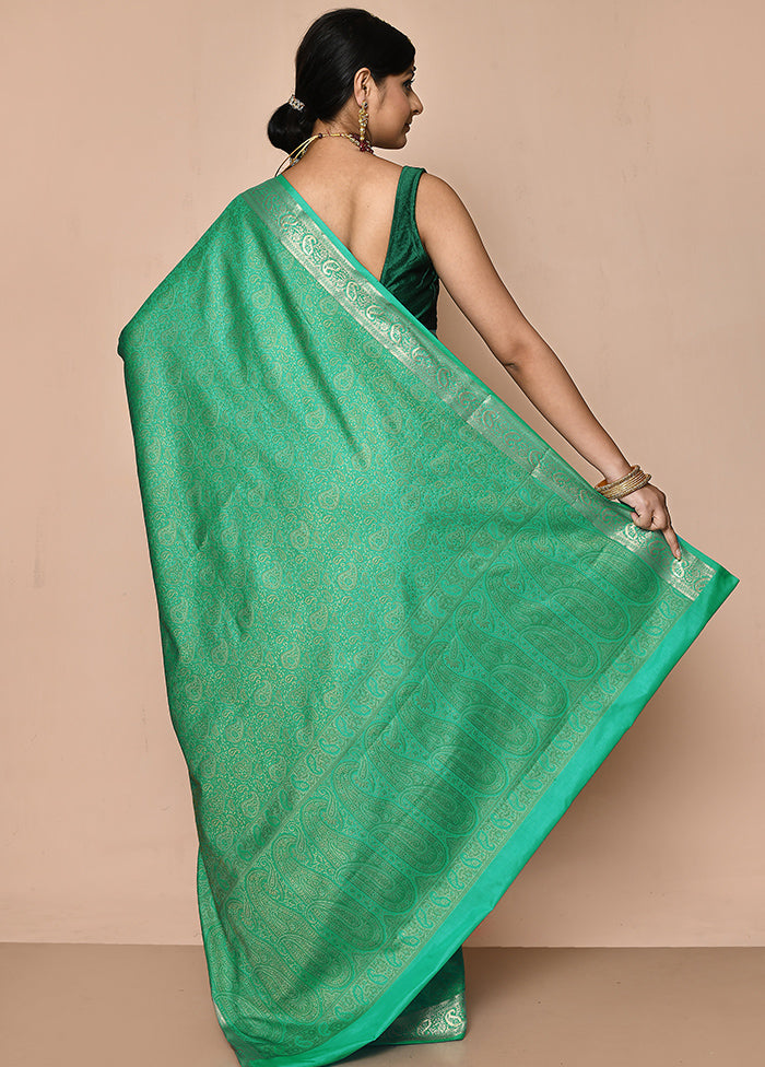 Sea Green Spun Silk Saree With Blouse Piece