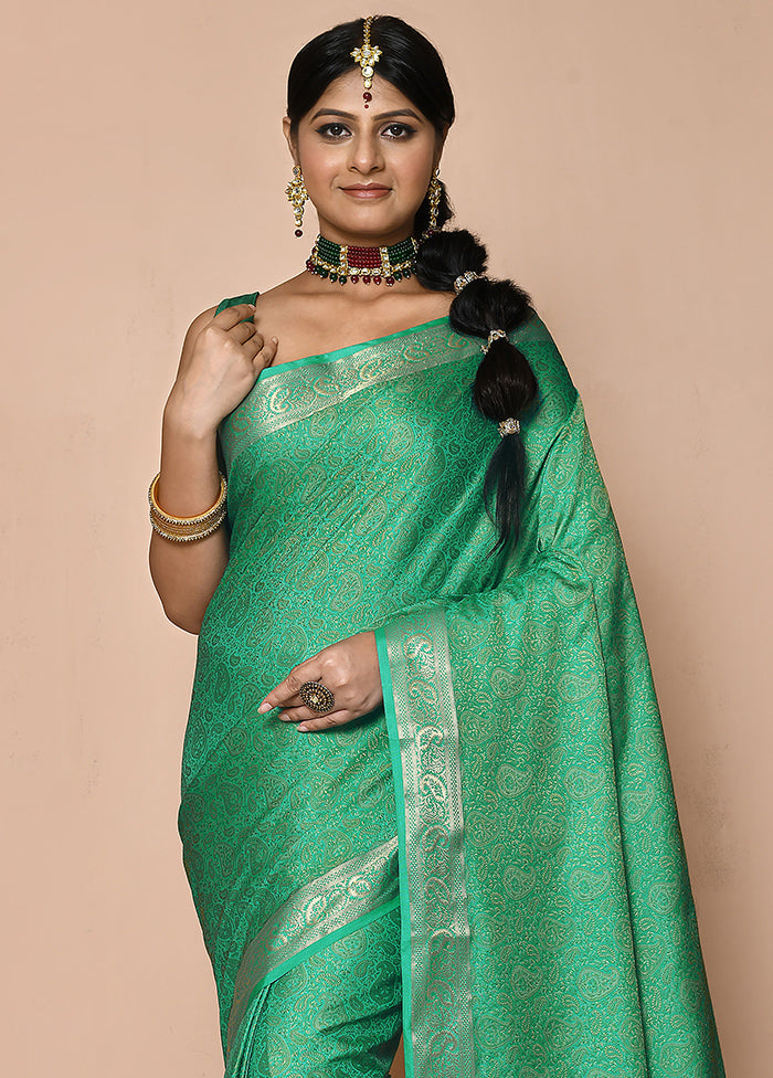 Sea Green Spun Silk Saree With Blouse Piece