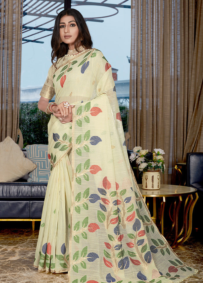 Green Linen Silk Saree With Blouse Piece - Indian Silk House Agencies