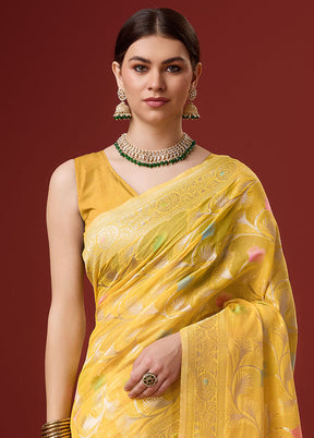 Yellow Cotton Saree With Blouse Piece