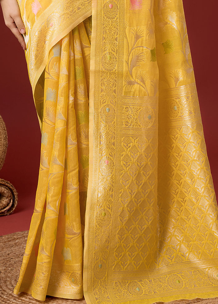 Yellow Cotton Saree With Blouse Piece