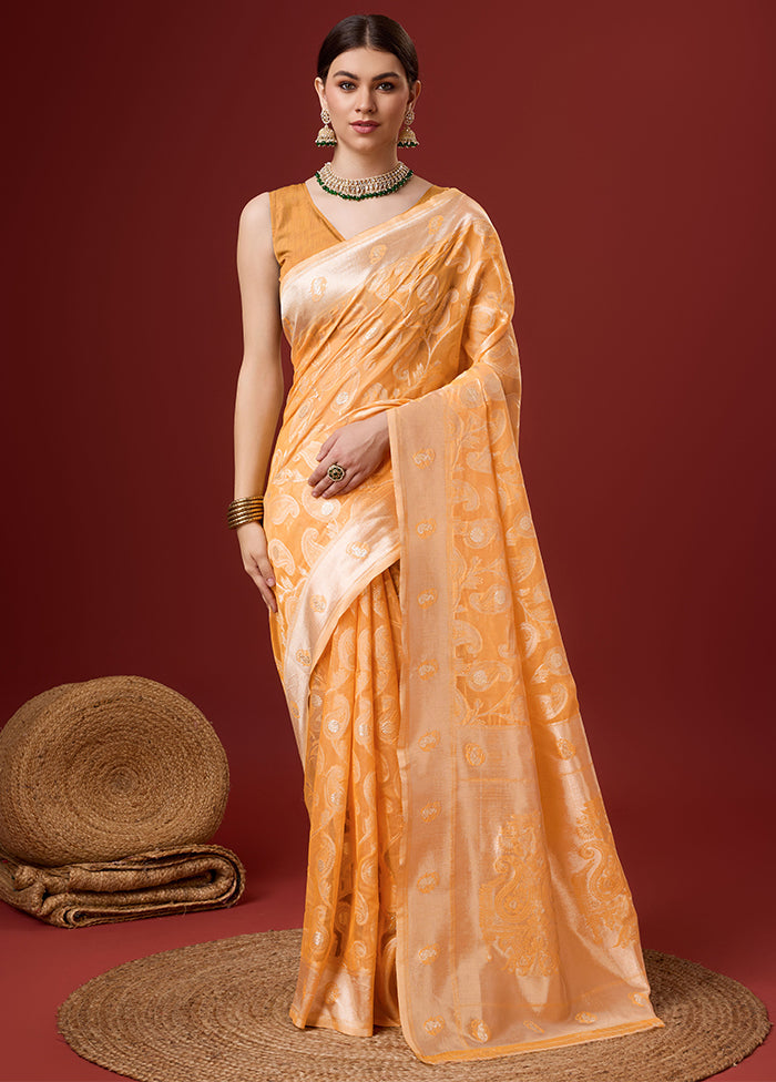 Orange Cotton Saree With Blouse Piece