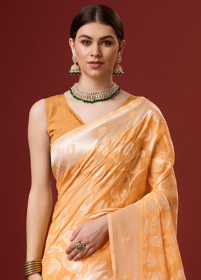 Orange Cotton Saree With Blouse Piece