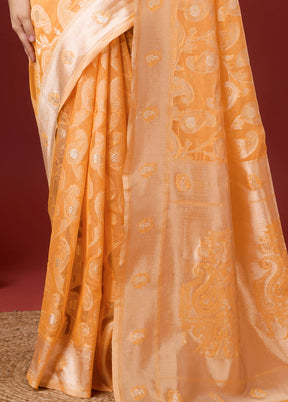 Orange Cotton Saree With Blouse Piece